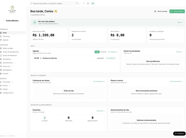 Interface da plataforma EvoNutri